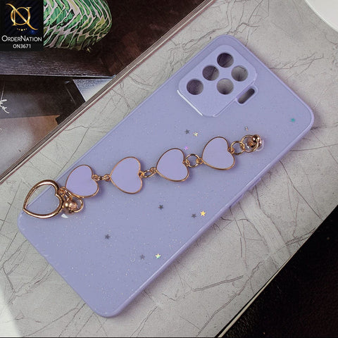 Oppo A94 Cover - Purple -Shiny Glitter Candy Color Soft Border Camera Protection Case With Heart Chain Holder (Glitter Does not move)