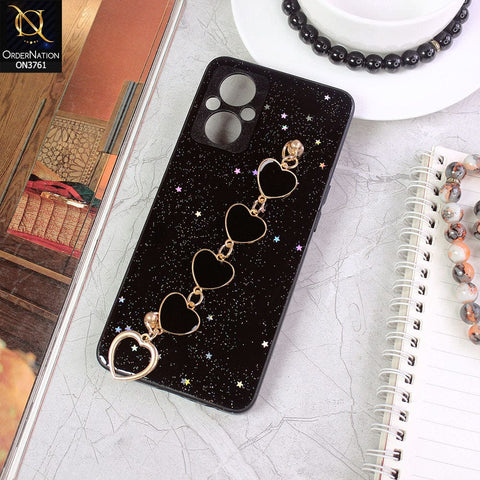 Oppo F21 Pro 5G Cover - Black - Shiny Glitter Candy Color Soft Border Camera Protection Case With Heart Chain Holder (Glitter Does not move)