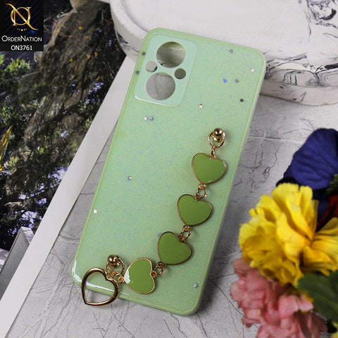 Oppo Reno7 Z 5G Cover - Light Green - Shiny Glitter Candy Color Soft Border Camera Protection Case With Heart Chain Holder (Glitter Does not move)