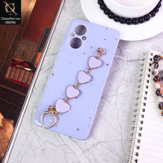 Oppo Reno7 Z 5G Cover - Purple - Shiny Glitter Candy Color Soft Border Camera Protection Case With Heart Chain Holder (Glitter Does not move)