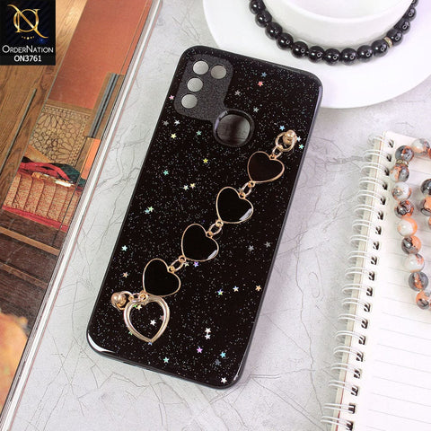 Infinix Hot 10 Play Cover - Black - Shiny Glitter Candy Color Soft Border Camera Protection Case With Heart Chain Holder (Glitter Does not move)