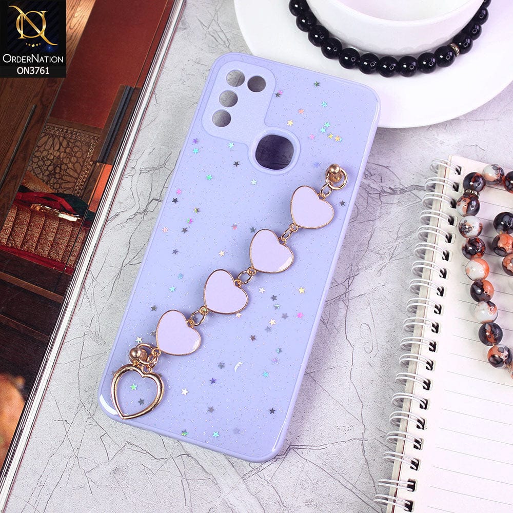 Infinix Hot 10 Play Cover - Purple - Shiny Glitter Candy Color Soft Border Camera Protection Case With Heart Chain Holder (Glitter Does not move)