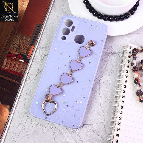 Infinix Hot 12 Play Cover - Purple - Shiny Glitter Candy Color Soft Border Camera Protection Case With Heart Chain Holder (Glitter Does not move)