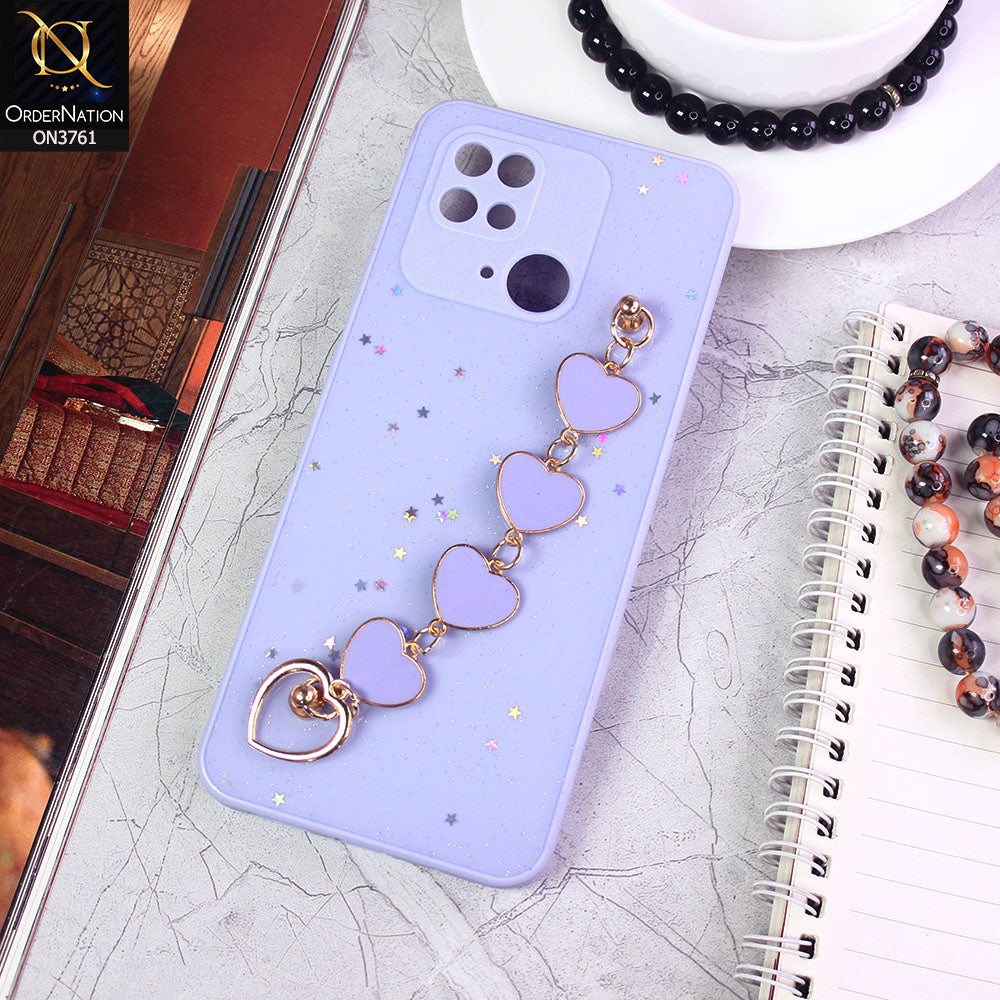 Xiaomi Redmi 10C Cover  - Purple - Shiny Glitter Candy Color Soft Border Camera Protection Case With Heart Chain Holder (Glitter Does not move)