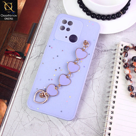 Xiaomi Redmi 10C Cover  - Purple - Shiny Glitter Candy Color Soft Border Camera Protection Case With Heart Chain Holder (Glitter Does not move)