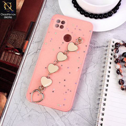 Xiaomi Redmi 10A Cover - Pink - Shiny Glitter Candy Color Soft Border Camera Protection Case With Heart Chain Holder (Glitter Does not move)