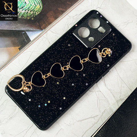 Oppo Reno 7 4G Cover - Black -Shiny Glitter Candy Color Soft Border Camera Protection Case With Heart Chain Holder (Glitter Does not move)