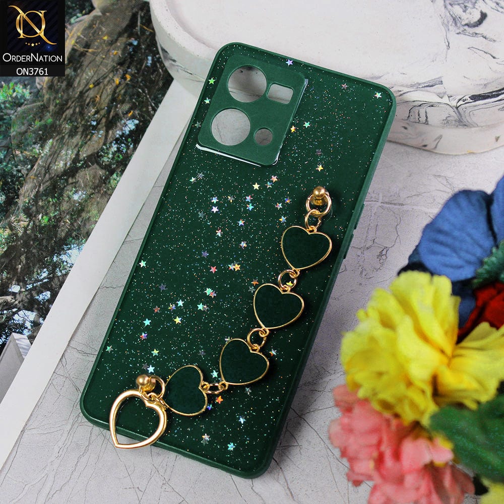 Oppo Reno 7 4G Cover - Dark Green - Shiny Glitter Candy Color Soft Border Camera Protection Case With Heart Chain Holder (Glitter Does not move)