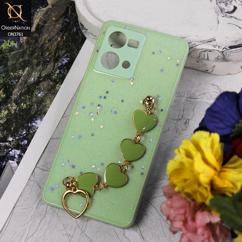 Oppo F21 Pro 4G Cover - Light Green - Shiny Glitter Candy Color Soft Border Camera Protection Case With Heart Chain Holder (Glitter Does not move)