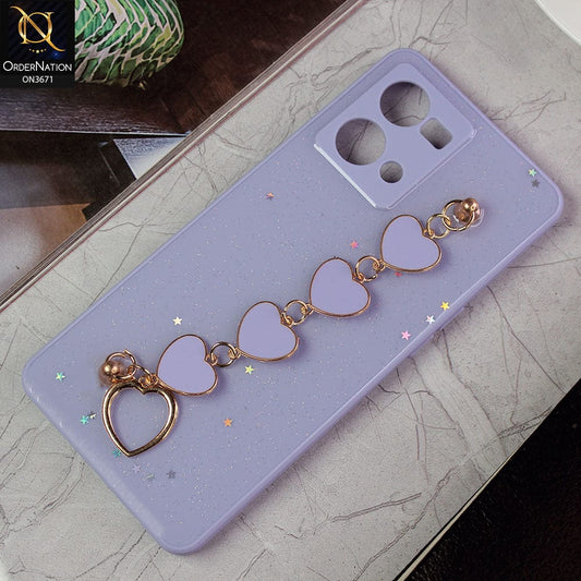 Oppo Reno 7 4G Cover - Purple -Shiny Glitter Candy Color Soft Border Camera Protection Case With Heart Chain Holder (Glitter Does not move)