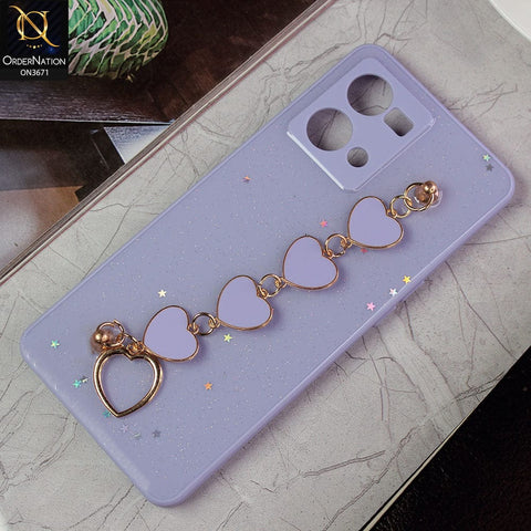 Oppo Reno 7 4G Cover - Purple -Shiny Glitter Candy Color Soft Border Camera Protection Case With Heart Chain Holder (Glitter Does not move)