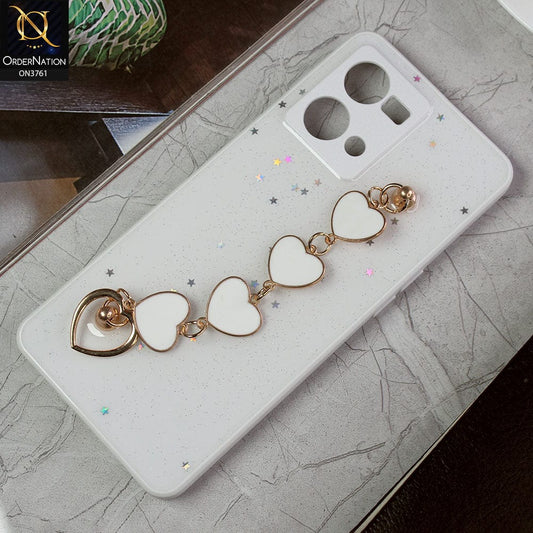 Oppo Reno 7 4G Cover - White -Shiny Glitter Candy Color Soft Border Camera Protection Case With Heart Chain Holder (Glitter Does not move)