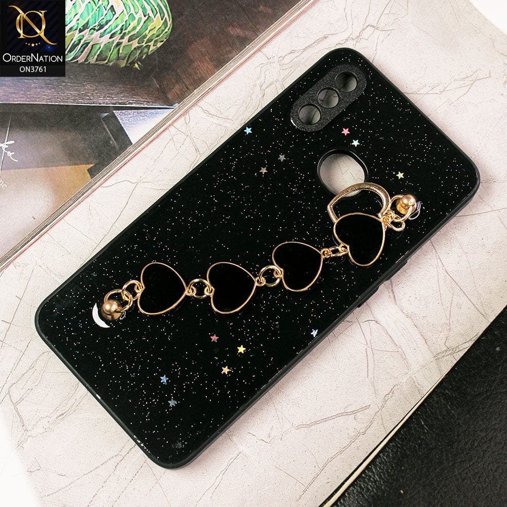 Samsung Galaxy A10s Cover - Black -Shiny Glitter Candy Color Soft Border Camera Protection Case With Heart Chain Holder (Glitter Does not move)