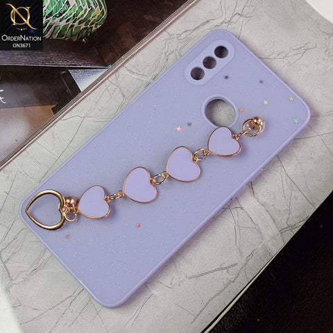 Samsung Galaxy A10s Cover - Purple -Shiny Glitter Candy Color Soft Border Camera Protection Case With Heart Chain Holder (Glitter Does not move)