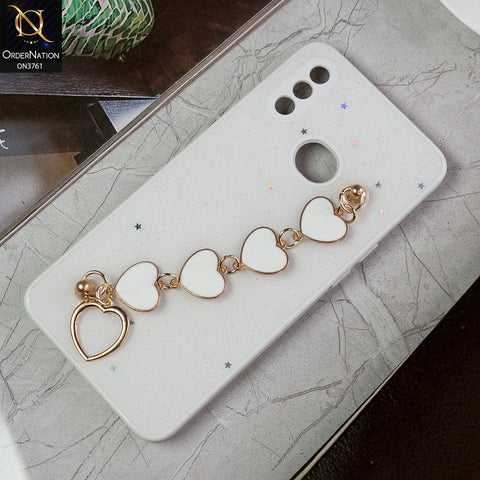 Samsung Galaxy A10s Cover - White -Shiny Glitter Candy Color Soft Border Camera Protection Case With Heart Chain Holder (Glitter Does not move)