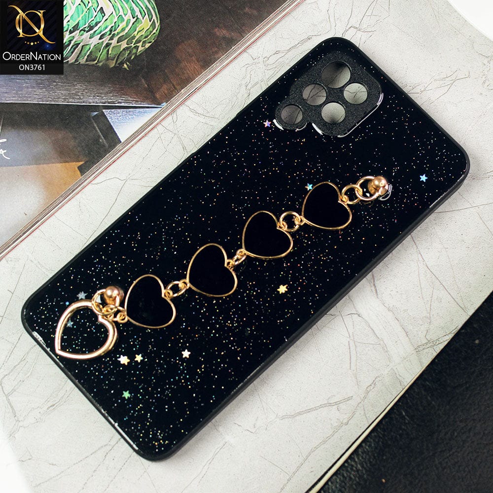 Samsung Galaxy A52 Cover - Black -Shiny Glitter Candy Color Soft Border Camera Protection Case With Heart Chain Holder (Glitter Does not move)