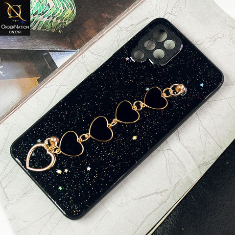 Samsung Galaxy A52 Cover - Black -Shiny Glitter Candy Color Soft Border Camera Protection Case With Heart Chain Holder (Glitter Does not move)