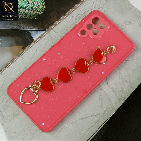 Samsung Galaxy A52s 5G Cover - Peach -Shiny Glitter Candy Color Soft Border Camera Protection Case With Heart Chain Holder (Glitter Does not move)