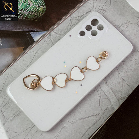 Samsung Galaxy A12 Nacho Cover - White -Shiny Glitter Candy Color Soft Border Camera Protection Case With Heart Chain Holder (Glitter Does not move)