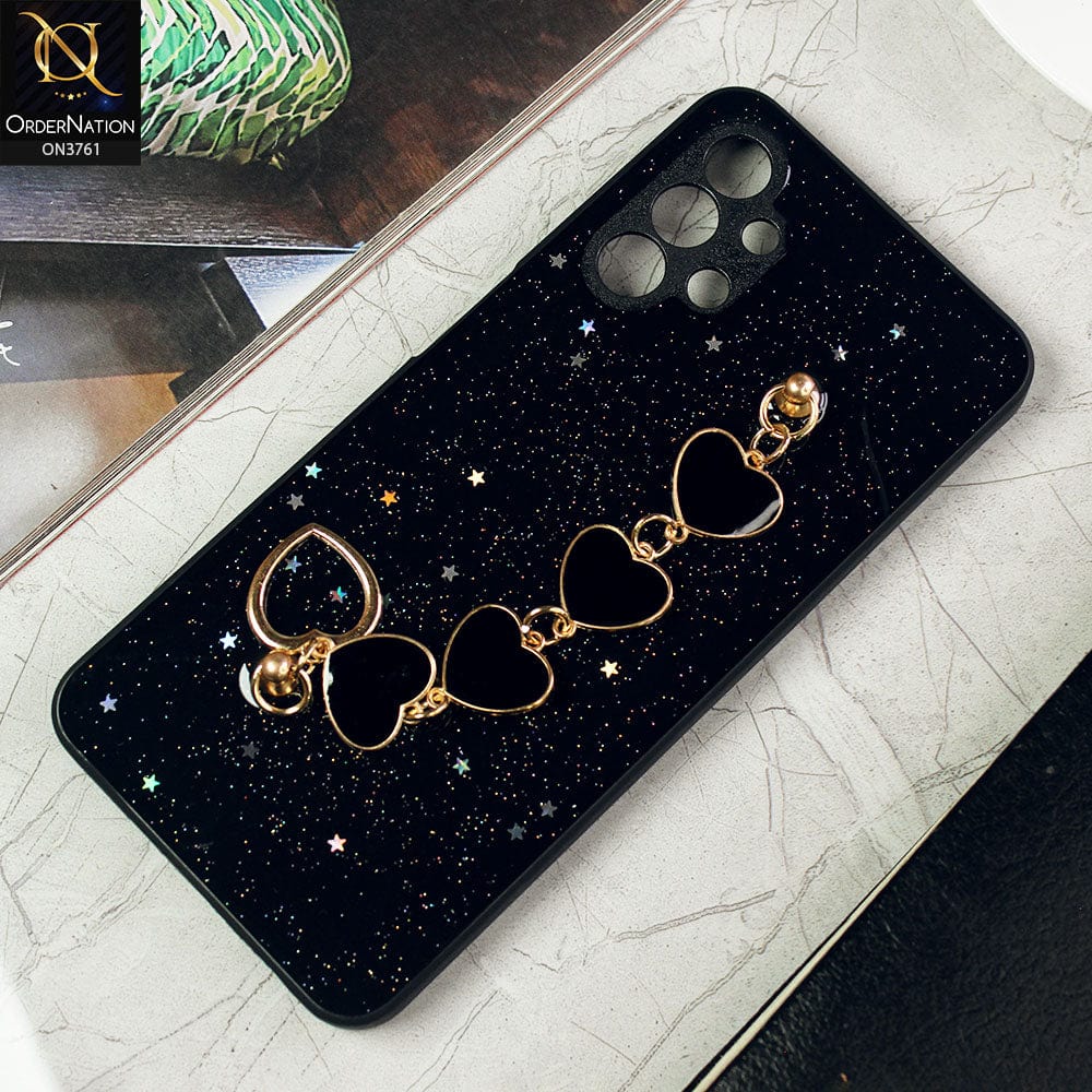 Samsung Galaxy A13 Cover - Black -Shiny Glitter Candy Color Soft Border Camera Protection Case With Heart Chain Holder (Glitter Does not move)