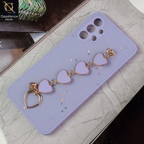 Samsung Galaxy A13 Cover - Purple -Shiny Glitter Candy Color Soft Border Camera Protection Case With Heart Chain Holder (Glitter Does not move)