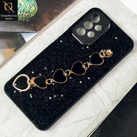 Samsung Galaxy A23 Cover - Black -Shiny Glitter Candy Color Soft Border Camera Protection Case With Heart Chain Holder (Glitter Does not move)
