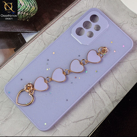 Samsung Galaxy A23 Cover - Purple -Shiny Glitter Candy Color Soft Border Camera Protection Case With Heart Chain Holder (Glitter Does not move)