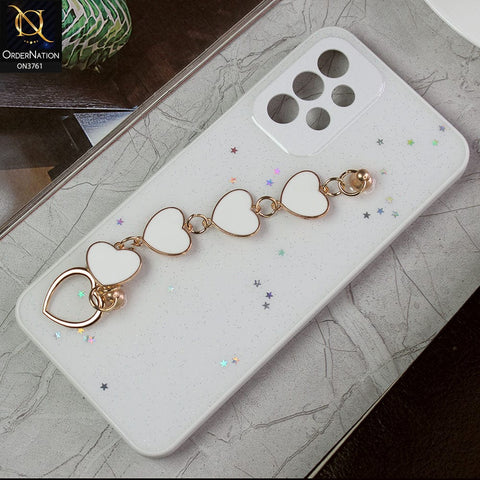 Samsung Galaxy A23 Cover - White -Shiny Glitter Candy Color Soft Border Camera Protection Case With Heart Chain Holder (Glitter Does not move)