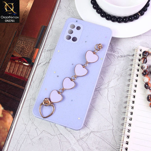 Samsung Galaxy A31 Cover - Purple - Shiny Glitter Candy Color Soft Border Camera Protection Case With Heart Chain Holder (Glitter Does not move)