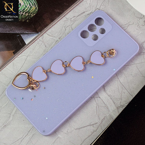 Samsung Galaxy A32 Cover - Purple -Shiny Glitter Candy Color Soft Border Camera Protection Case With Heart Chain Holder (Glitter Does not move)