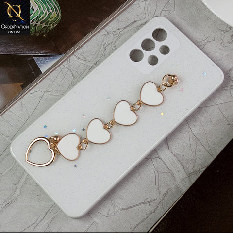Samsung Galaxy A32 Cover - White -Shiny Glitter Candy Color Soft Border Camera Protection Case With Heart Chain Holder (Glitter Does not move)