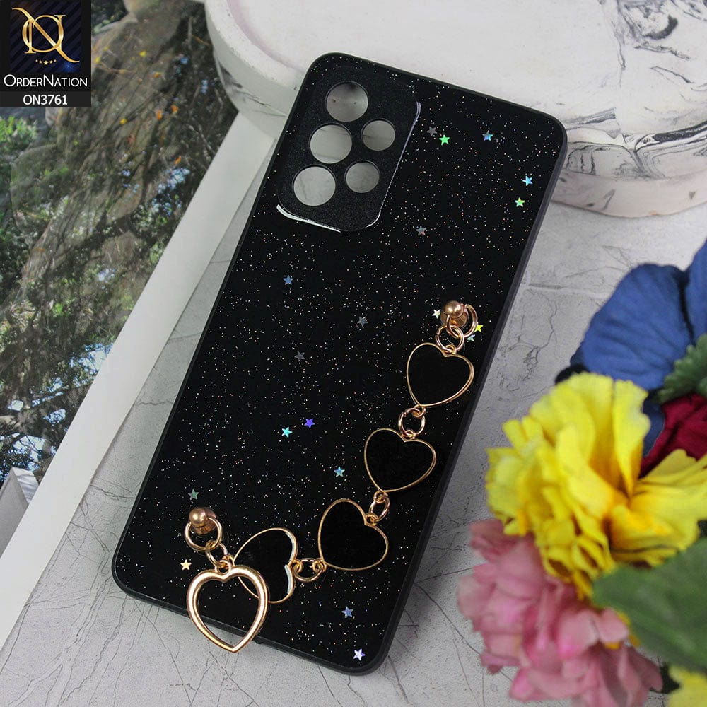 Samsung Galaxy A33 5G Cover - Black - Shiny Glitter Candy Color Soft Border Camera Protection Case With Heart Chain Holder (Glitter Does not move)