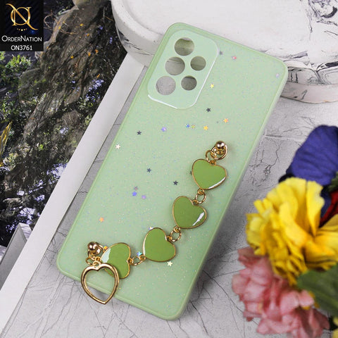 Samsung Galaxy A33 5G Cover - Light Green - Shiny Glitter Candy Color Soft Border Camera Protection Case With Heart Chain Holder (Glitter Does not move)