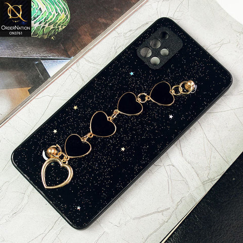 Samsung Galaxy A51 Cover - Black -Shiny Glitter Candy Color Soft Border Camera Protection Case With Heart Chain Holder (Glitter Does not move)