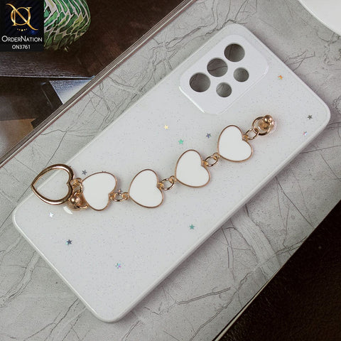 Samsung Galaxy A52s 5G Cover - White -Shiny Glitter Candy Color Soft Border Camera Protection Case With Heart Chain Holder (Glitter Does not move)