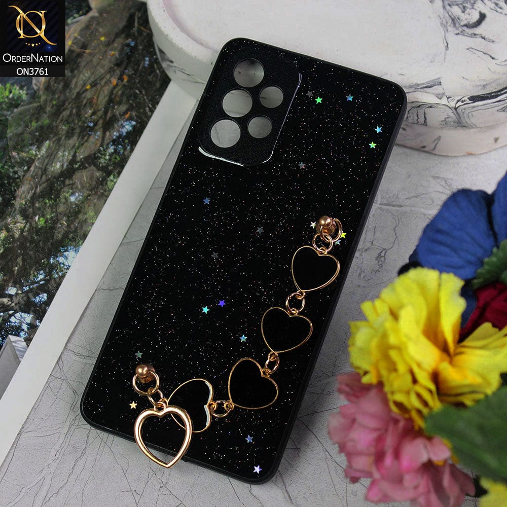 Samsung Galaxy A53 5G Cover - Black - Shiny Glitter Candy Color Soft Border Camera Protection Case With Heart Chain Holder (Glitter Does not move)
