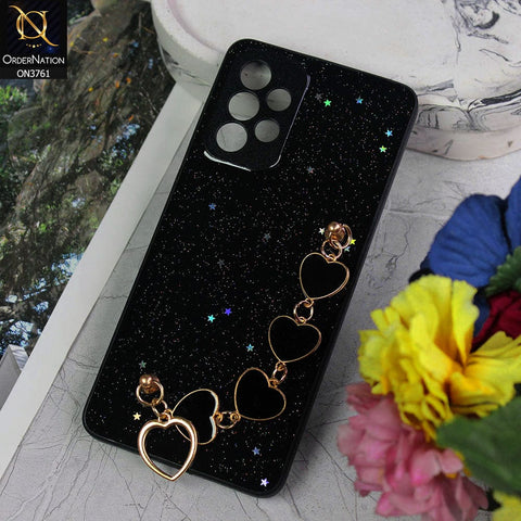 Samsung Galaxy A53 5G Cover - Black - Shiny Glitter Candy Color Soft Border Camera Protection Case With Heart Chain Holder (Glitter Does not move)