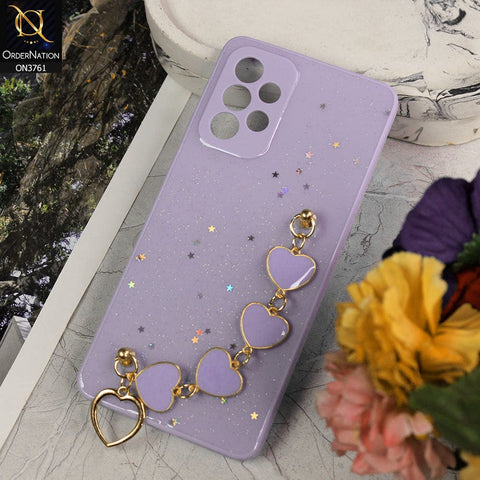 Samsung Galaxy A53 5G Cover - Purple - Shiny Glitter Candy Color Soft Border Camera Protection Case With Heart Chain Holder (Glitter Does not move)
