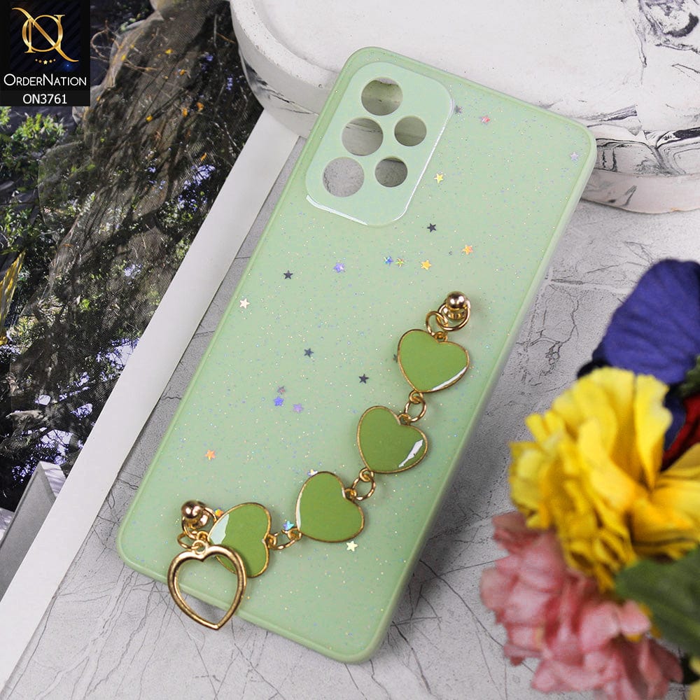 Samsung Galaxy A73 5G Cover - Light Green - Shiny Glitter Candy Color Soft Border Camera Protection Case With Heart Chain Holder (Glitter Does not move)