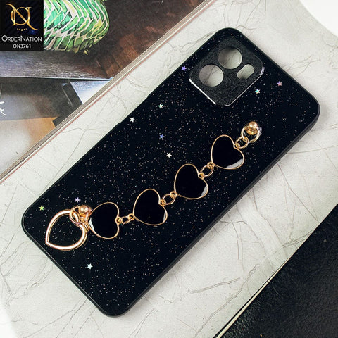 Vivo Y15a Cover - Black -Shiny Glitter Candy Color Soft Border Camera Protection Case With Heart Chain Holder (Glitter Does not move)