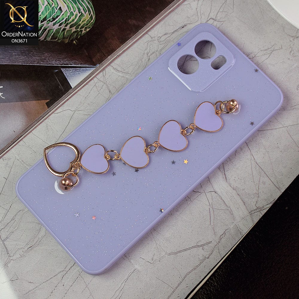 Vivo Y01 Cover - Purple -Shiny Glitter Candy Color Soft Border Camera Protection Case With Heart Chain Holder (Glitter Does not move)