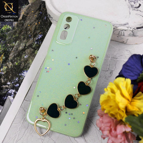 Vivo Y11s Cover - Light Green - Shiny Glitter Candy Color Soft Border Camera Protection Case With Heart Chain Holder (Glitter Does not move)