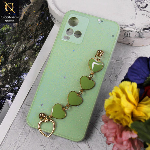 Vivo Y21G Cover - Light Green - Shiny Glitter Candy Color Soft Border Camera Protection Case With Heart Chain Holder (Glitter Does not move)