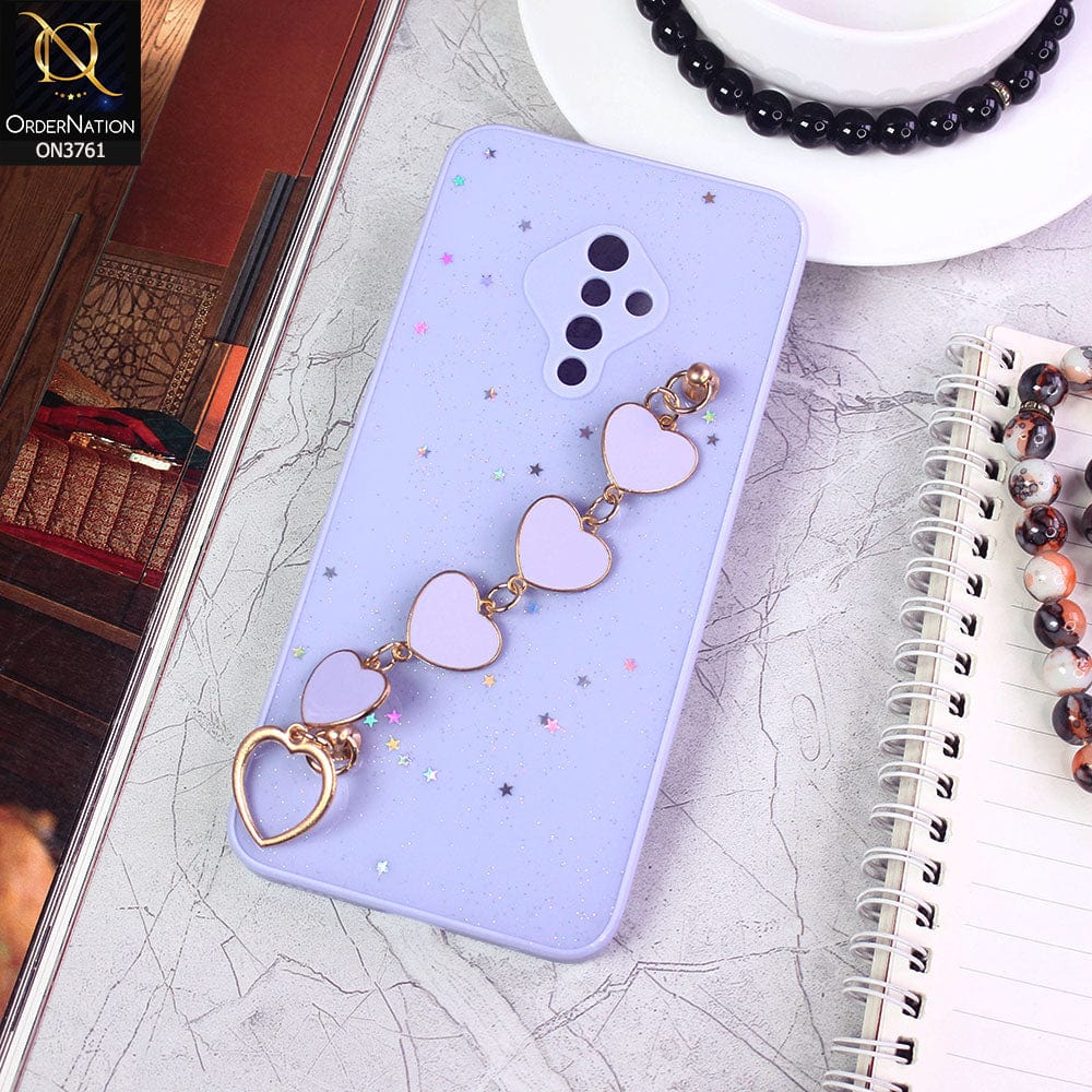 Vivo S1 Pro Cover  - Purple - Shiny Glitter Candy Color Soft Border Camera Protection Case With Heart Chain Holder (Glitter Does not move)