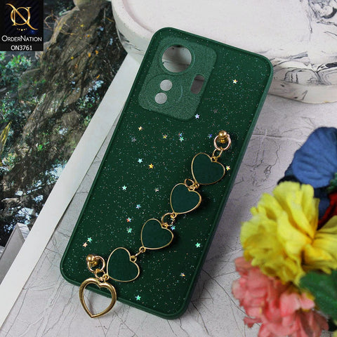 Vivo Y55 4G Cover - Dark Green - Shiny Glitter Candy Color Soft Border Camera Protection Case With Heart Chain Holder (Glitter Does not move)