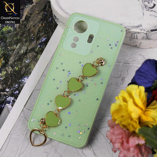Vivo Y55 4G Cover - Light Green - Shiny Glitter Candy Color Soft Border Camera Protection Case With Heart Chain Holder (Glitter Does not move)