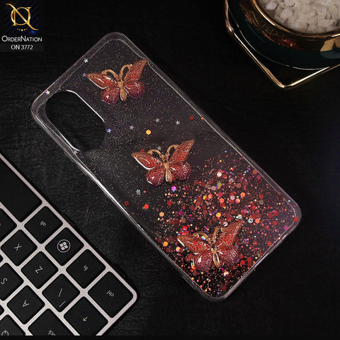 Oppo A17 Cover - Red - Shiny Butterfly Glitter Bling Soft Case (Glitter does not move)