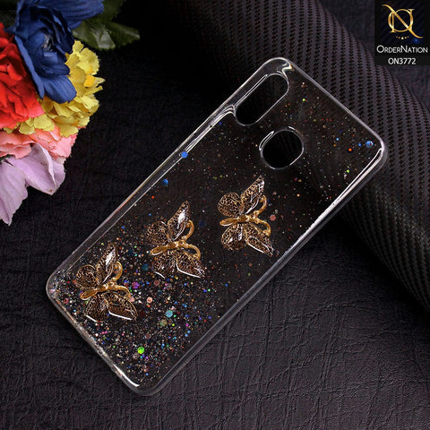 Samsung Galaxy A30 Cover - Black - Shiny Butterfly Glitter Bling Soft Case (Glitter does not move)