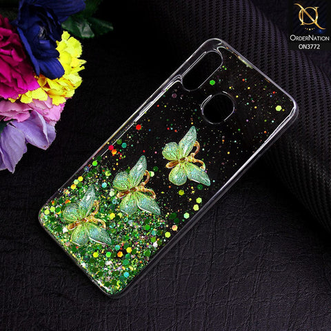 Samsung Galaxy A30 Cover - Green - Shiny Butterfly Glitter Bling Soft Case (Glitter does not move)