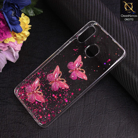 Samsung Galaxy A30 Cover - Pink - Shiny Butterfly Glitter Bling Soft Case (Glitter does not move)